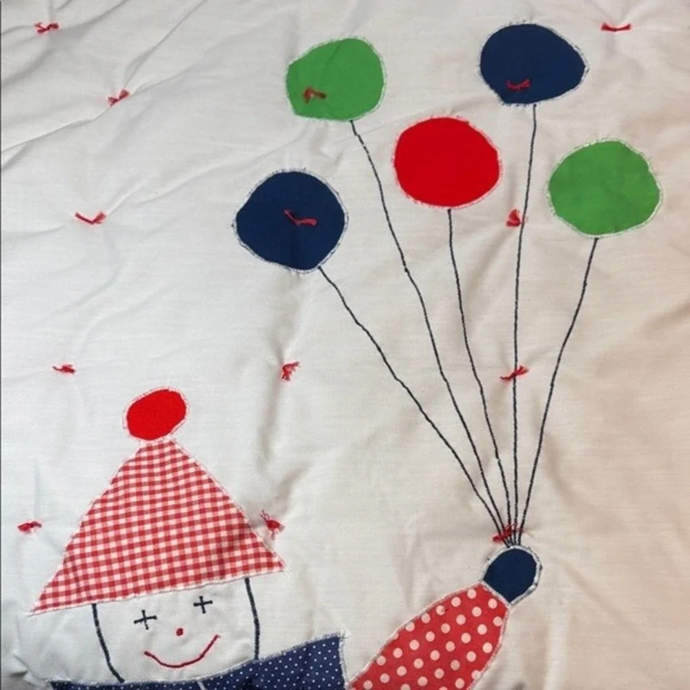 Handcrafted Quilt Clown Balloon Kids‎ Red White Gingham Unisex Cotton 46.5